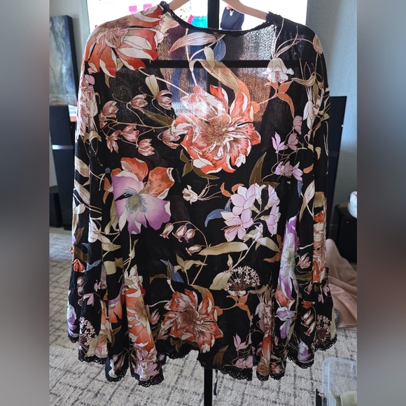 KNOX ROSE XXL Floral Boho Ruffle Open Front Lightweight Tie Front Duster EUC - Picture 2 of 4